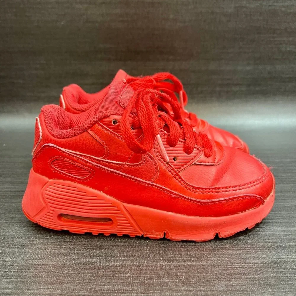 Nike Air Max 90 Red Toddler Little Kids Size 10c Leather Athletic Sneakers Shoes